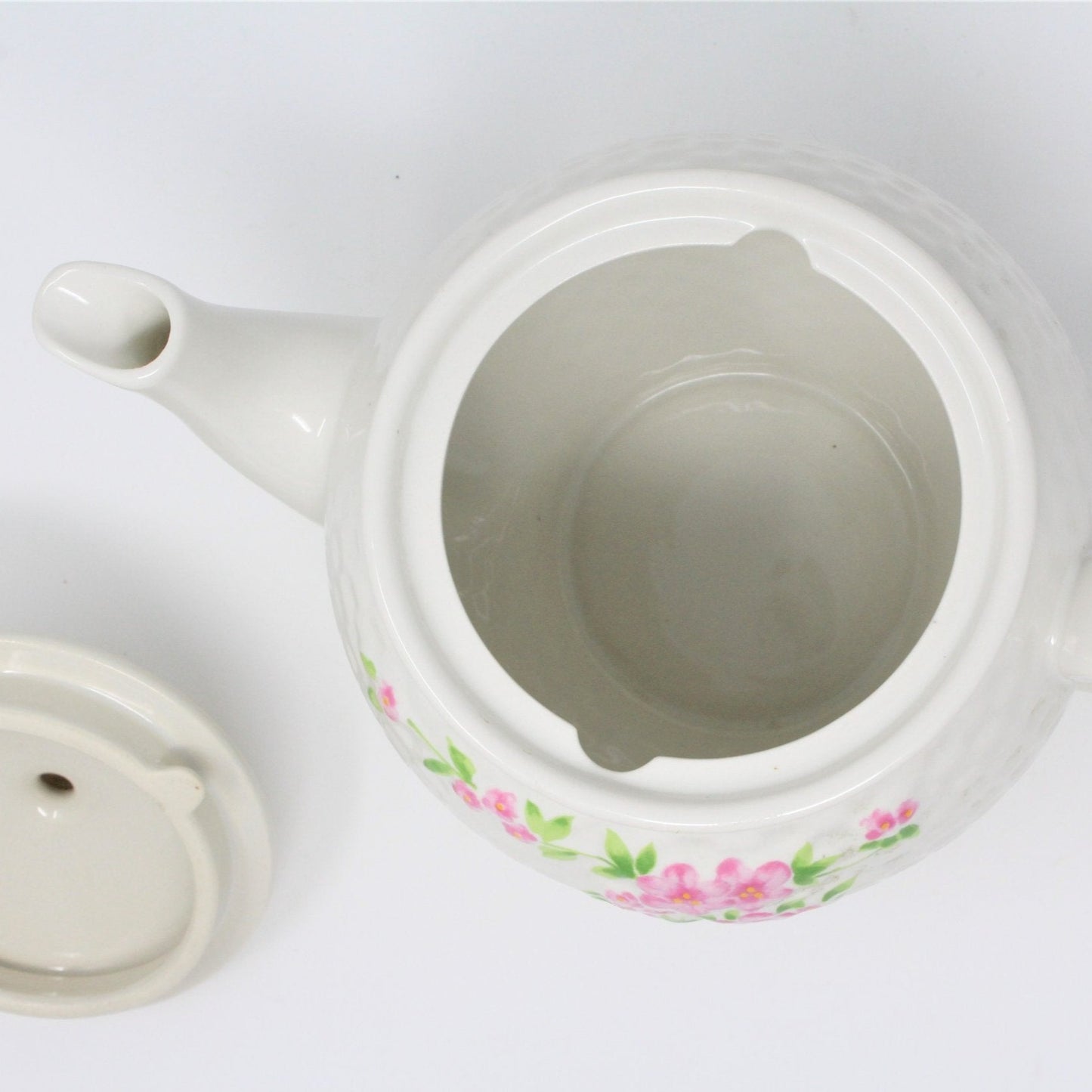 Teapot, Teleflora, Basket Weave & Pink Flowers, Japan, Vintage