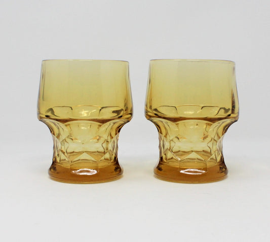 Glass Tumblers, Georgian Honeycomb Amber / Topaz, Set of 2, Vintage