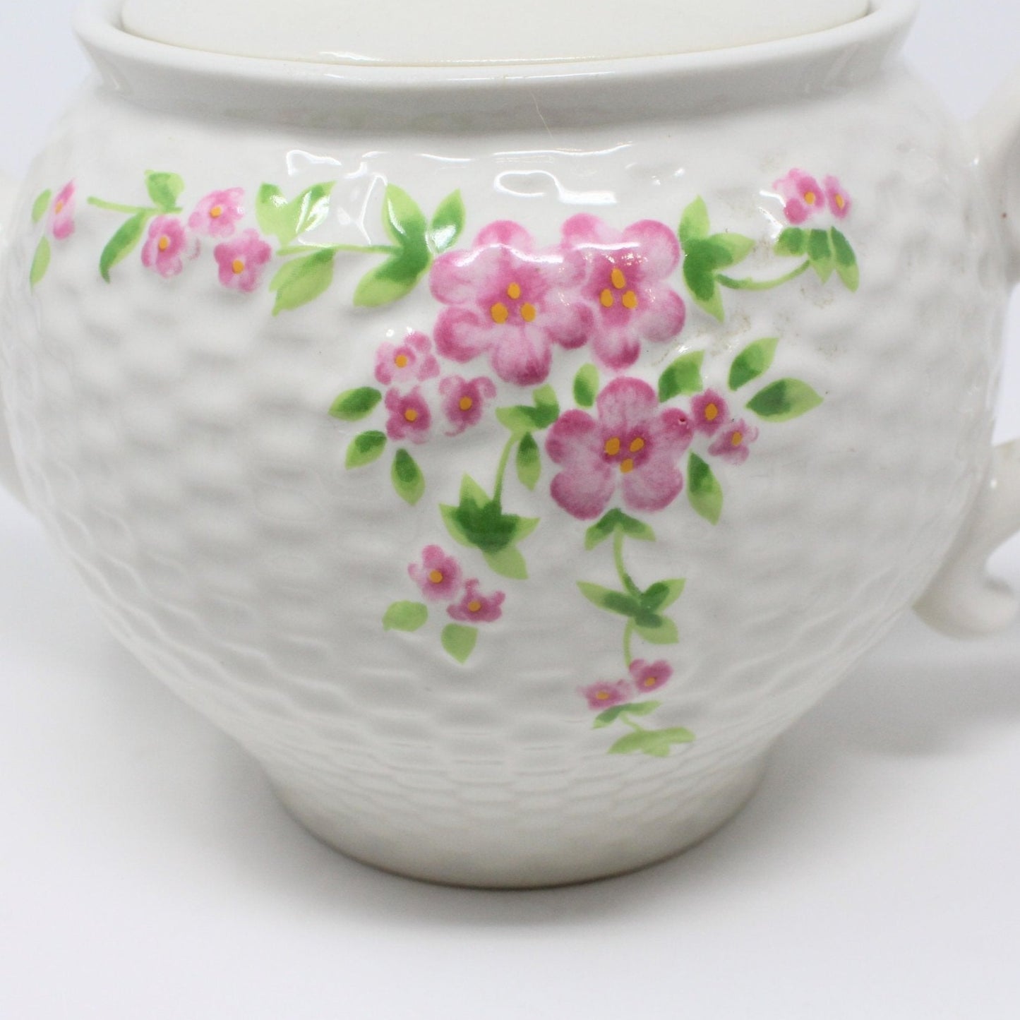 Teapot, Teleflora, Basket Weave & Pink Flowers, Japan, Vintage