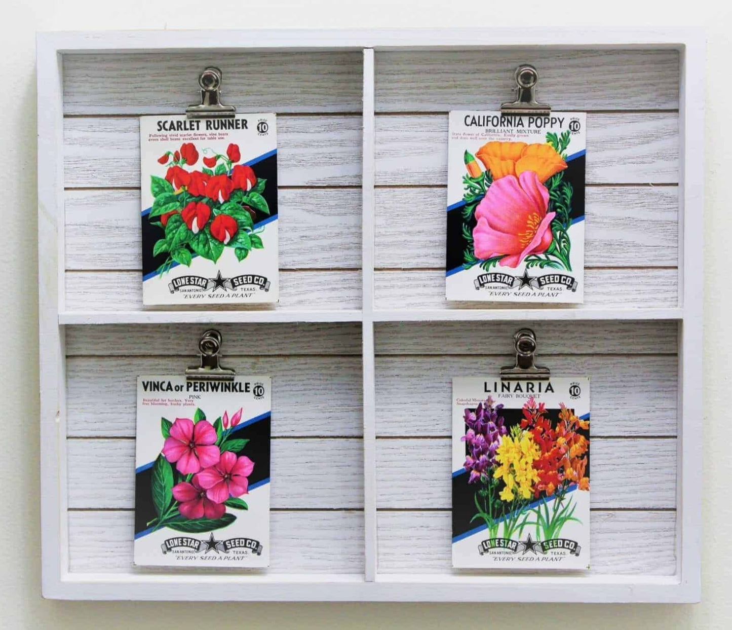 Seed Packets, Rustic Shiplap Display, Wood Frame, 4 Packets incl., Vintage