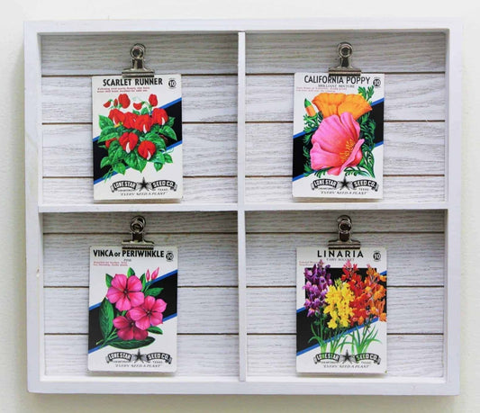Seed Packets, Rustic Shiplap Display, Wood Frame, 4 Packets incl., Vintage