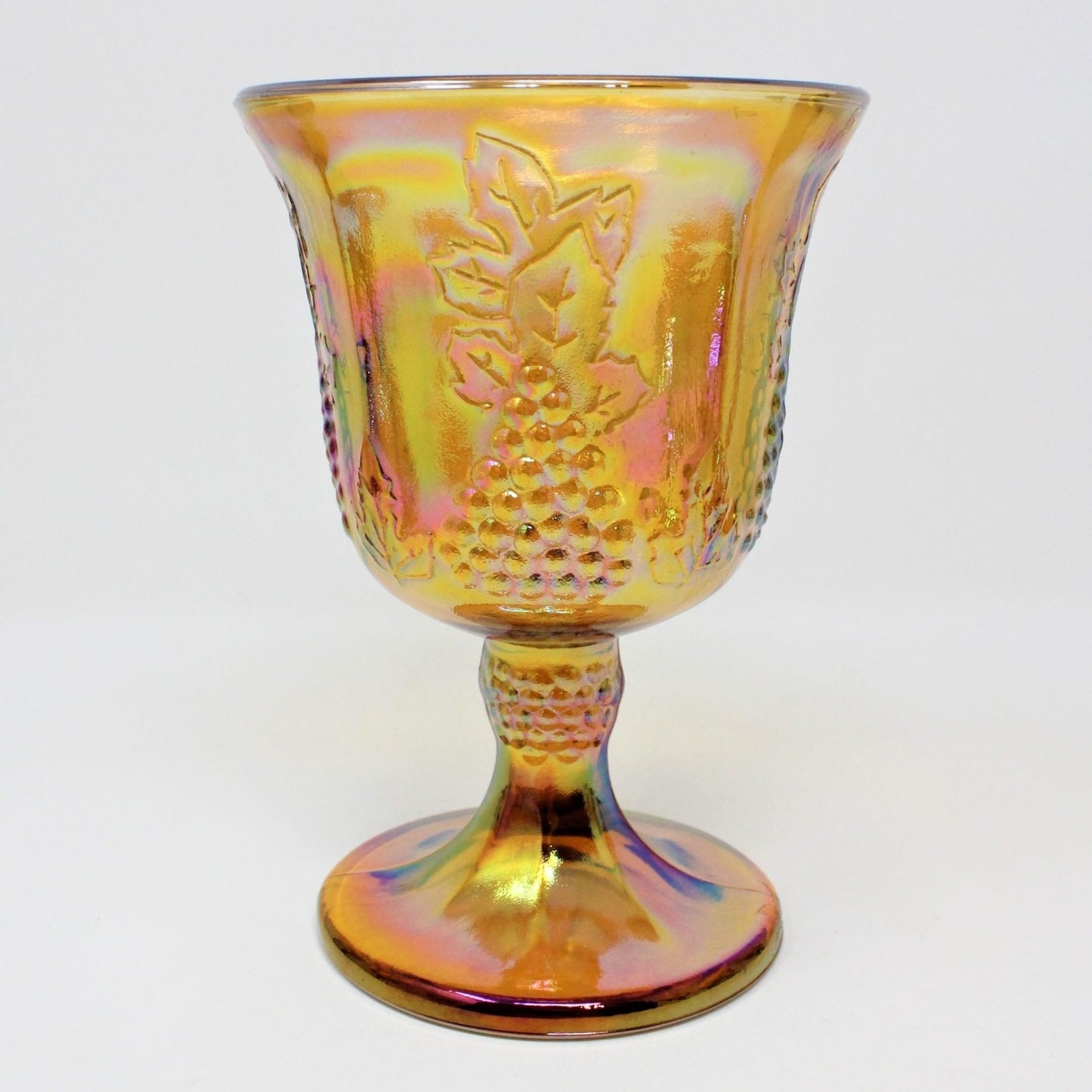 Pitcher & Glasses, Indiana Glass, Harvest Carnival Amber, Iridescent Gold, Set of 9, Vintage