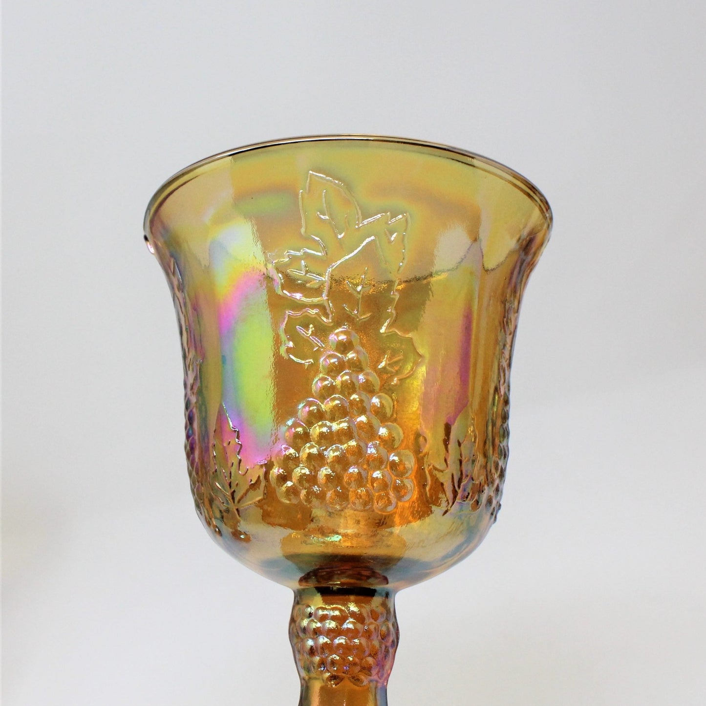 Pitcher & Glasses, Indiana Glass, Harvest Carnival Amber, Iridescent Gold, Set of 9, Vintage