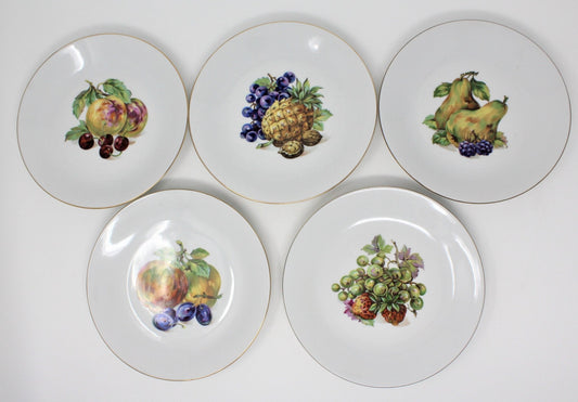 Dessert / Salad Plates, Kahla Germany, Fruits & Nuts Pattern, Set of 5, Vintage