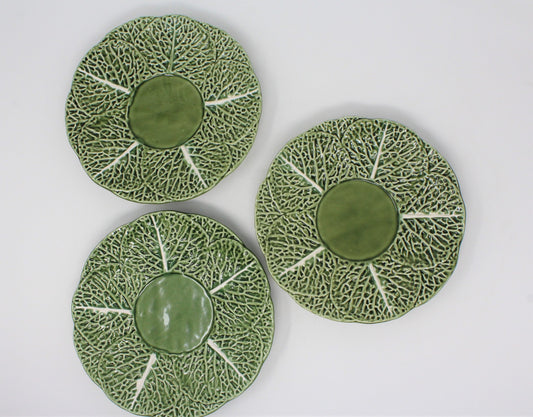 Saucers, Olfaire, Majolica Cabbage Leaf, Portugal, Set of 3
