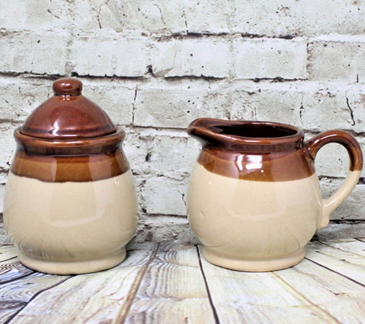 Creamer & Sugar with Lid, Gailstyn-Sutton Brittany Brown & Tan Stoneware, Vintage