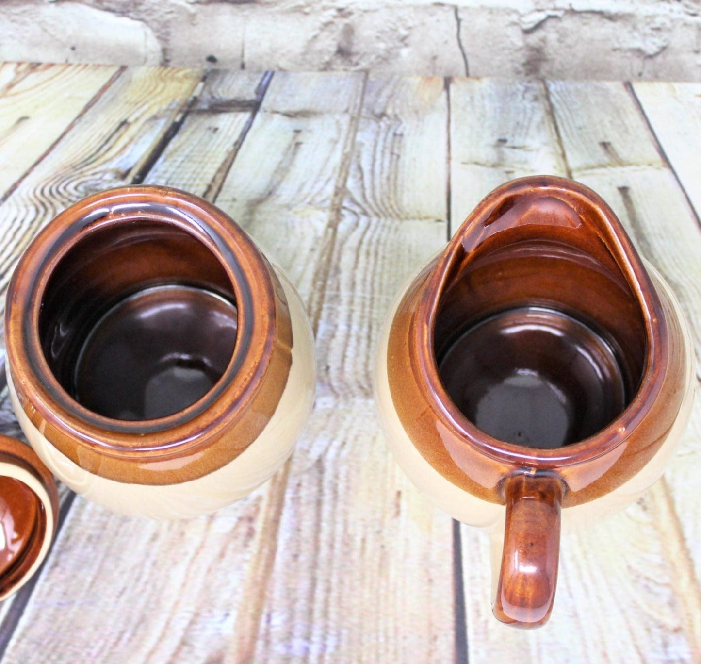 Creamer & Sugar with Lid, Gailstyn-Sutton Brittany Brown & Tan Stoneware, Vintage