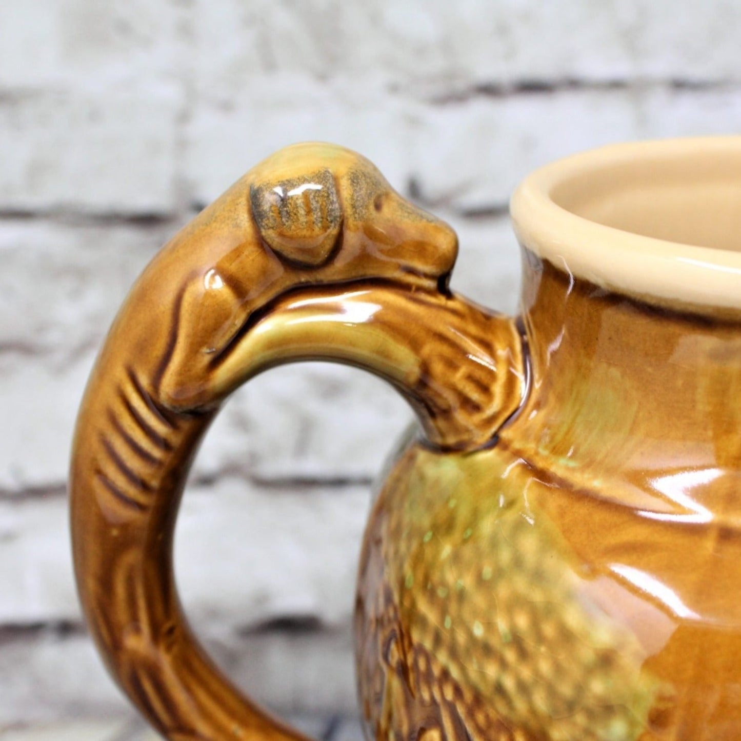 Pitcher, Dog Handle / Hunting Scene, Vintage Pottery