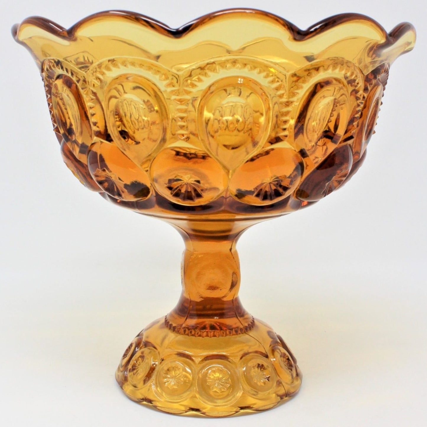 Compote, L.E. Smith Glass, Moon and Stars, Amber Glass, 7" Tall, Vintage