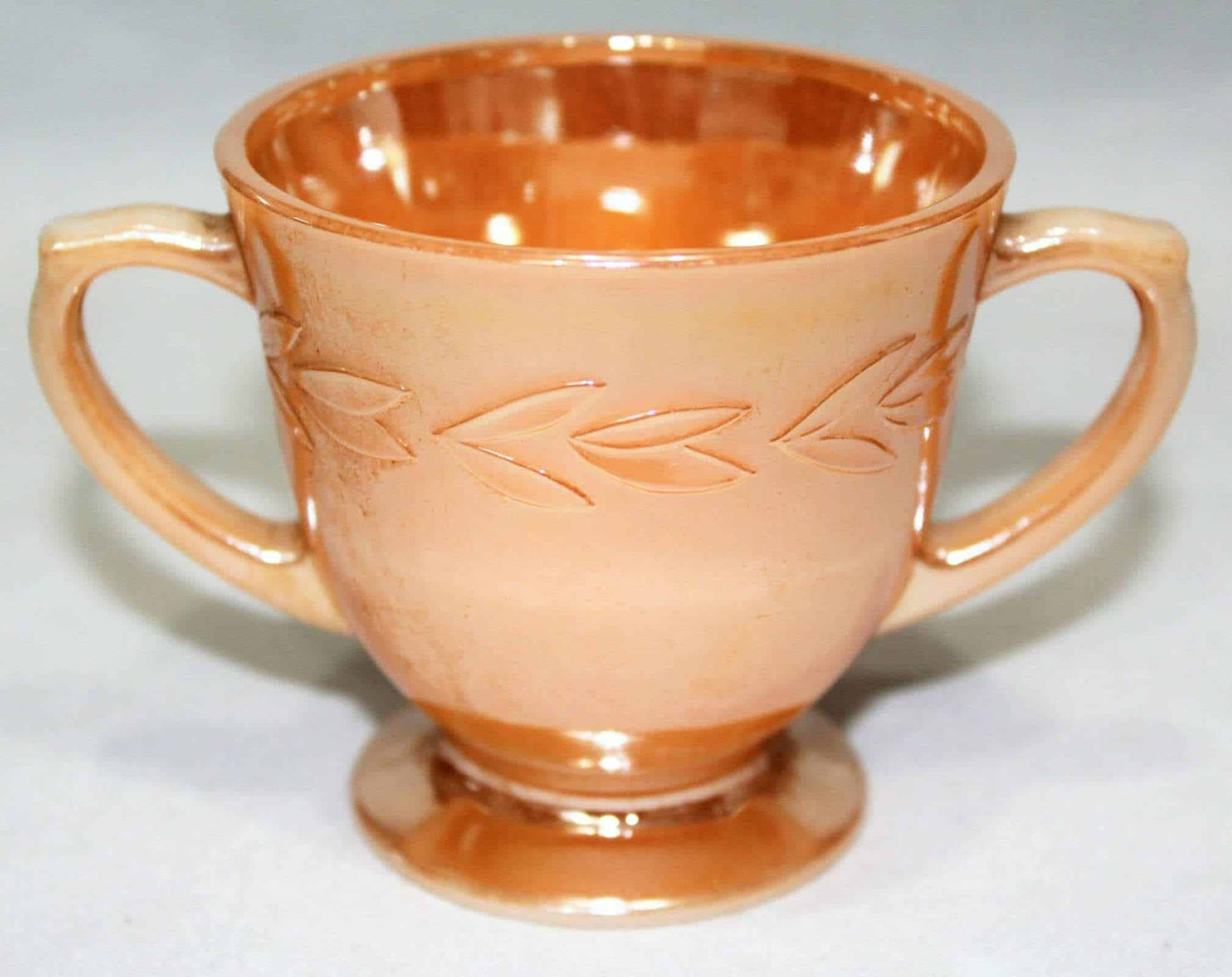 Creamer & Open Sugar, Anchor Hocking Fire King, Laurel Peach Lusterware Jadeite, Vintage