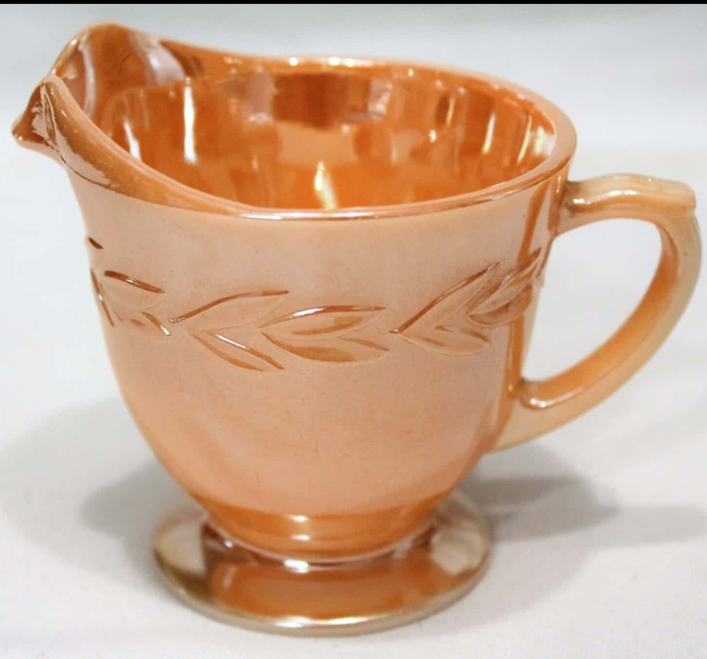 Creamer & Open Sugar, Anchor Hocking Fire King, Laurel Peach Lusterware Jadeite, Vintage
