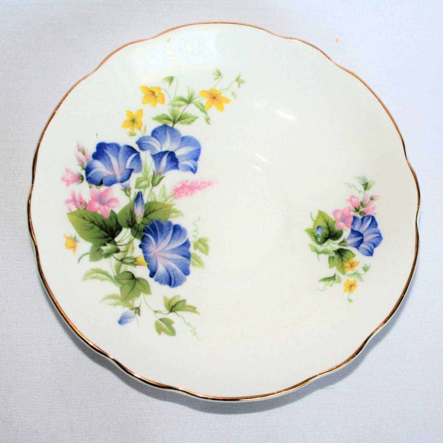 Teacup and Saucer, Royal Ascot, Blue Morning Glory, Bone China, Vintage