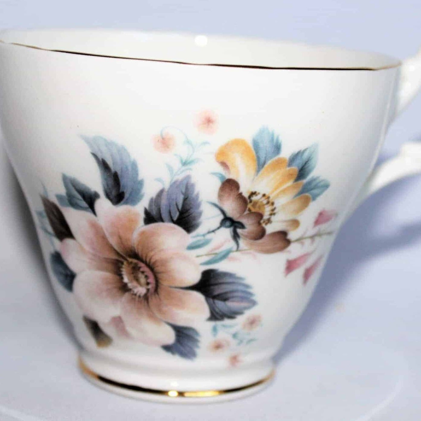 Teacup and Saucer, Royal Ascot, Peach & Yellow Floral, Bone China, Vintage