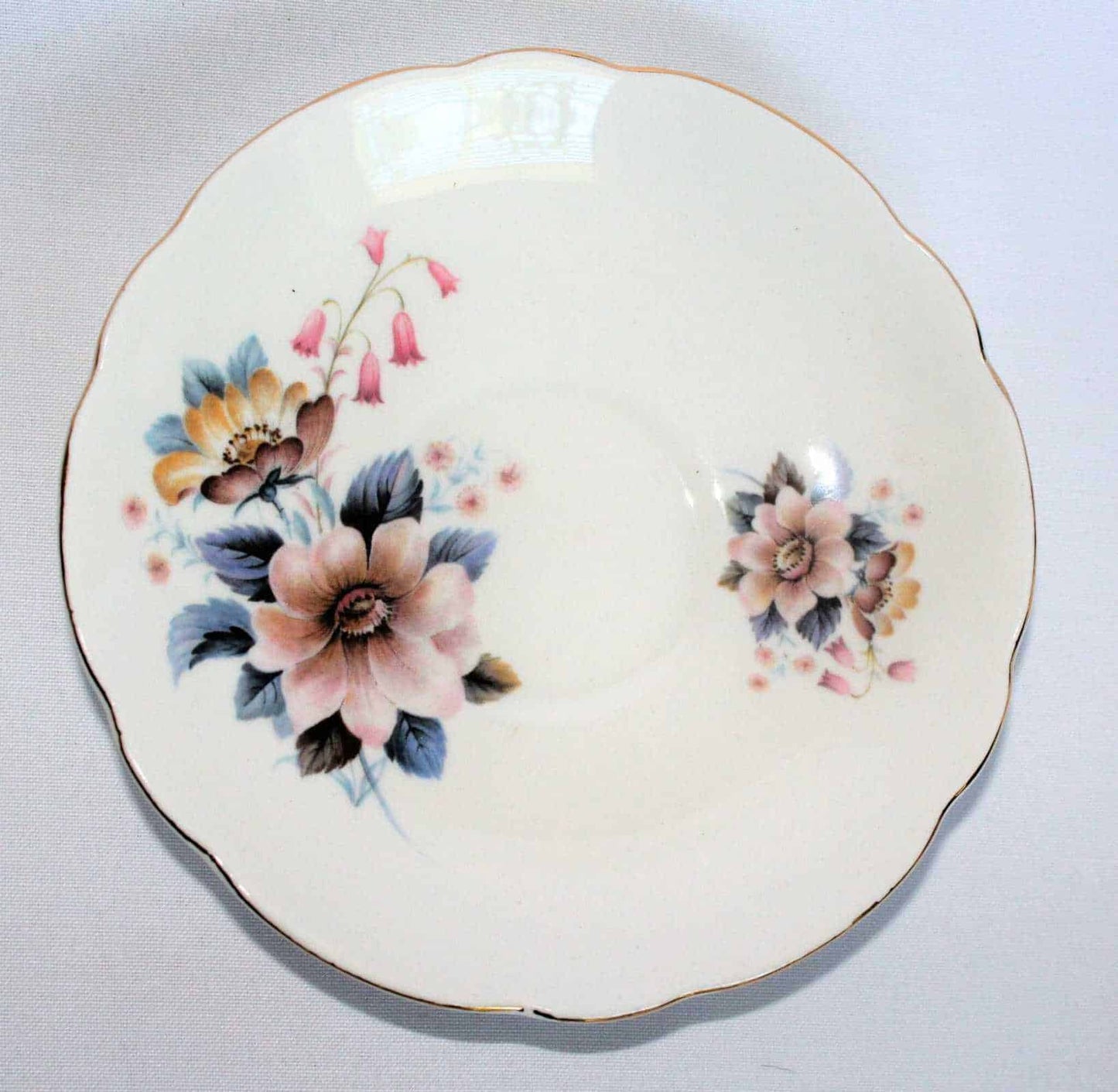 Teacup and Saucer, Royal Ascot, Peach & Yellow Floral, Bone China, Vintage