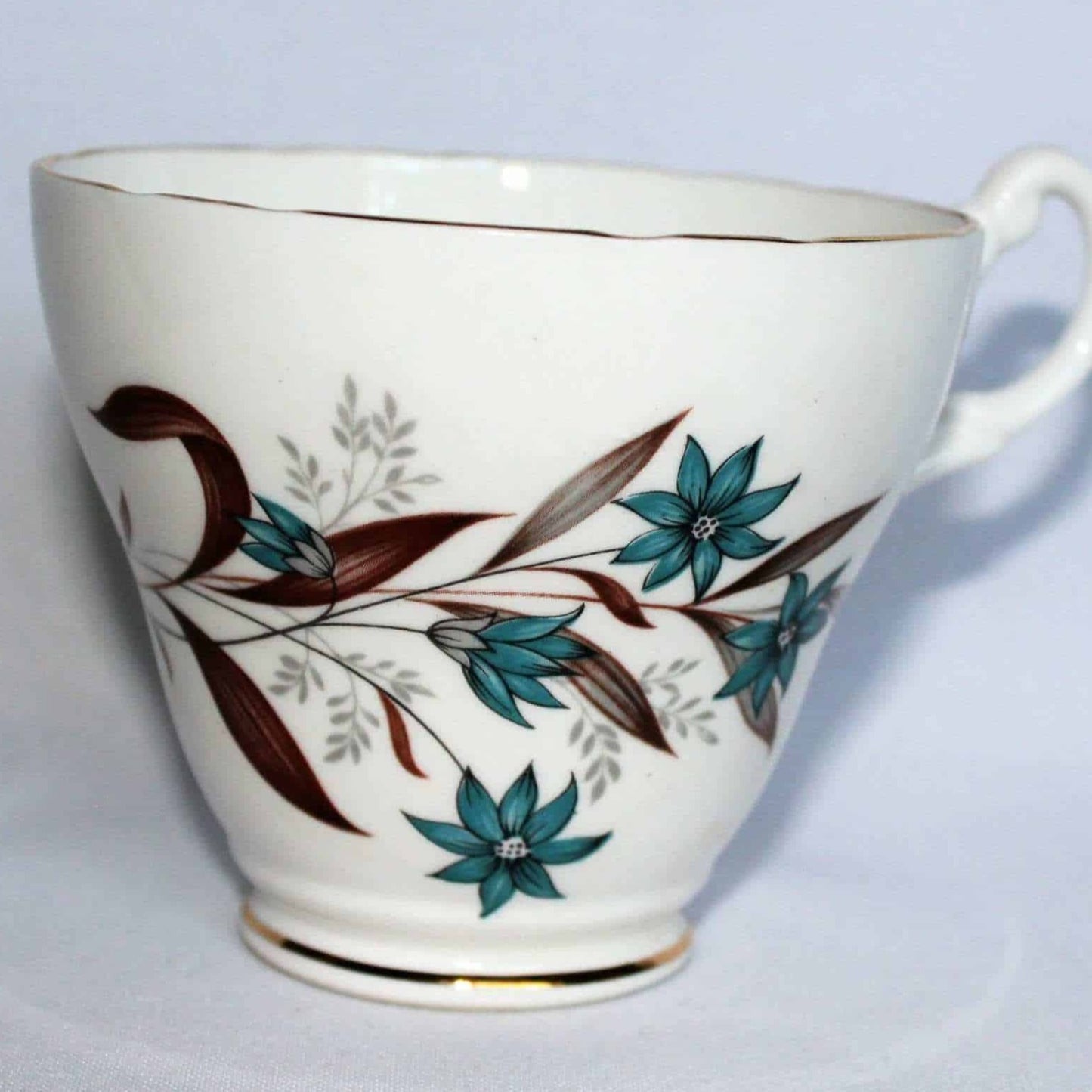 Teacup and Saucer, Royal Ascot, Blue & Turquoise Flowers, Bone China, Vintage