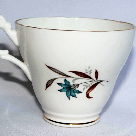 Teacup and Saucer, Royal Ascot, Blue & Turquoise Flowers, Bone China, Vintage