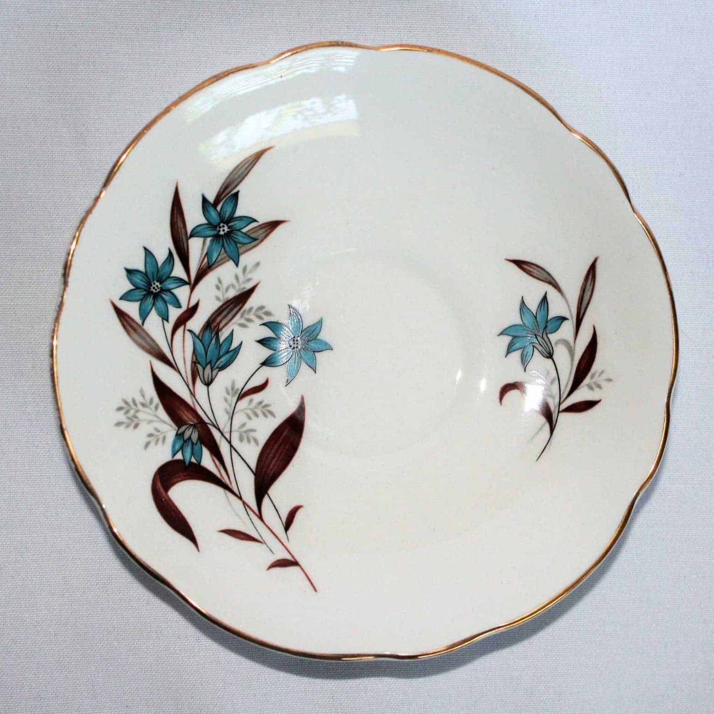 Teacup and Saucer, Royal Ascot, Blue & Turquoise Flowers, Bone China, Vintage
