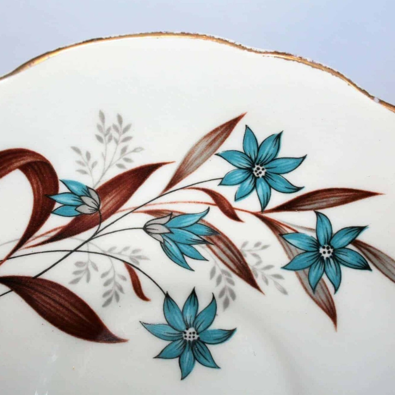 Teacup and Saucer, Royal Ascot, Blue & Turquoise Flowers, Bone China, Vintage