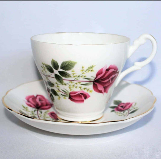 Teacup and Saucer, Royal Ascot, Pink Roses, Bone China, Vintage