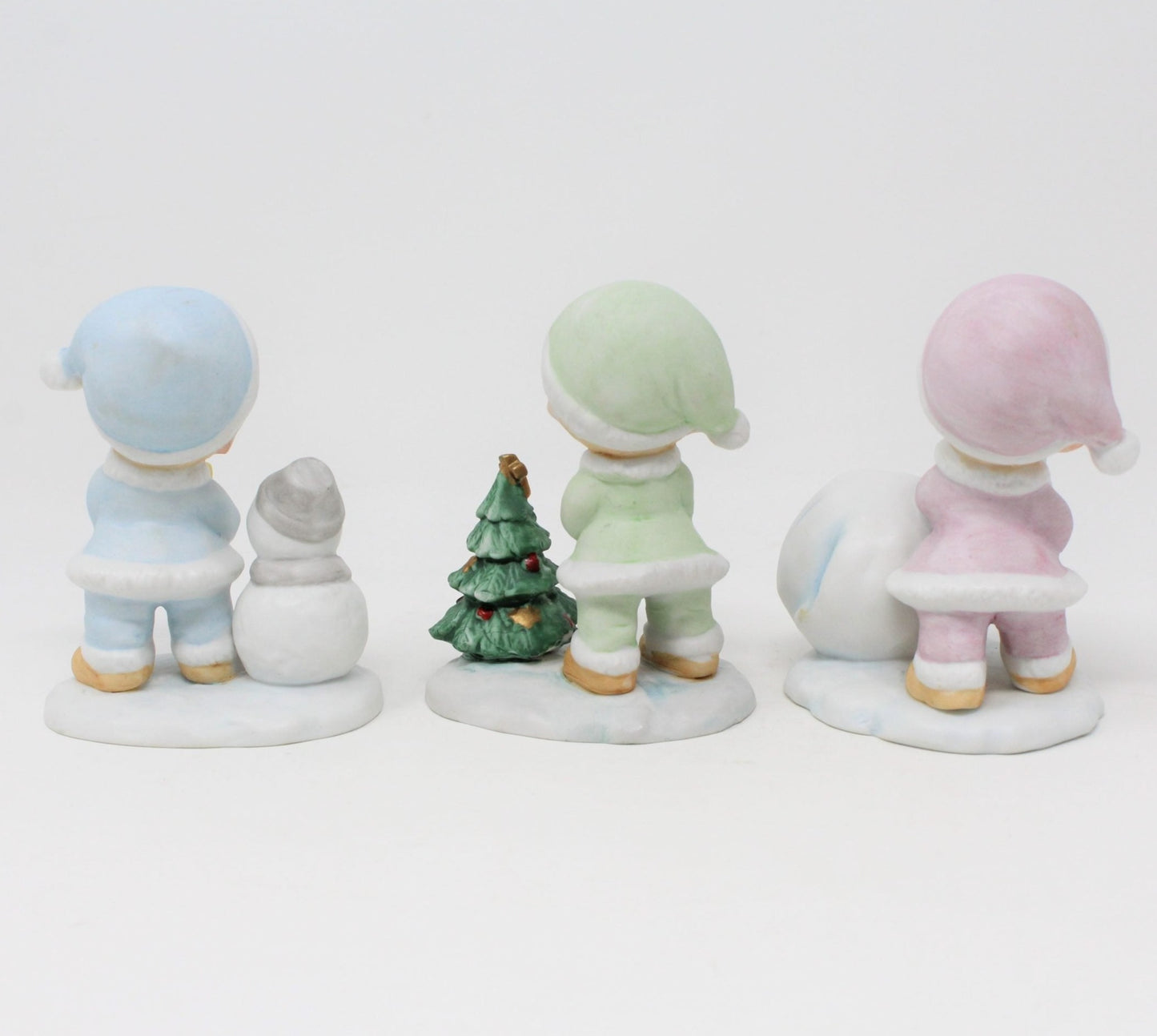 Figurine, HomCo, Christmas Snow Kids #5613, Set of 3 Porcelain, Vintage