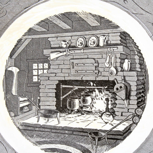 Dinner Plate, Royal China, Colonial Homestead, Gray, Vintage