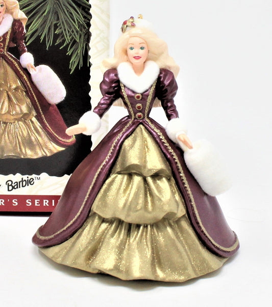 Ornaments, Hallmark, Holiday Barbie Series #4, 1996 Burgundy and Gold