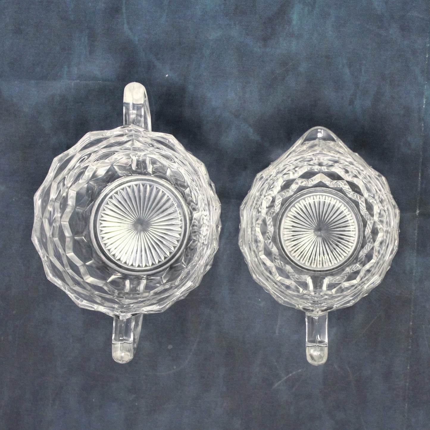 Creamer & Open Sugar, Jeannette Glass, Cube Clear, Vintage