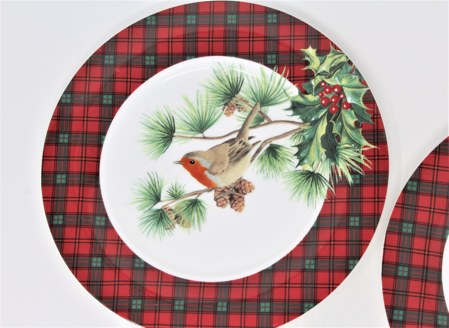 Dessert / Salad Plates, Stechcol, Holiday Tartan with Bird, Bone China, Set of 3