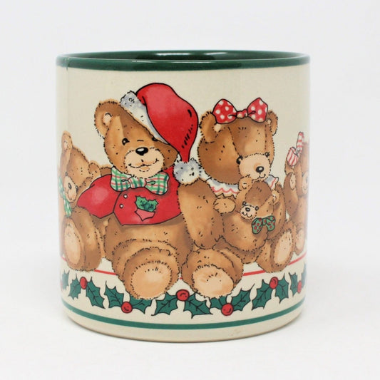 Mug, Potpourri Press, Christmas Teddy Bears, Holly Bears by Cathey, Ceramic, Vintage 1987