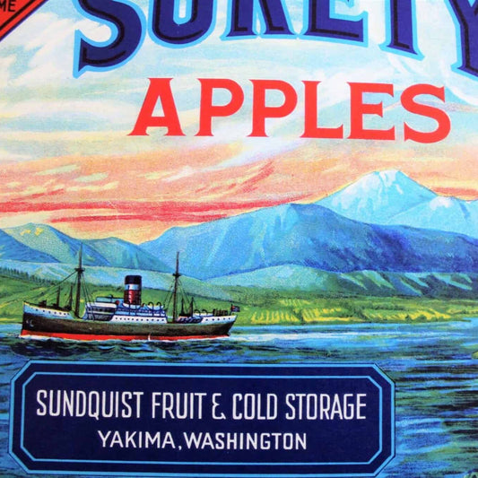 Crate Label, Surety Apples, Original Lithograph, 1920's NOS