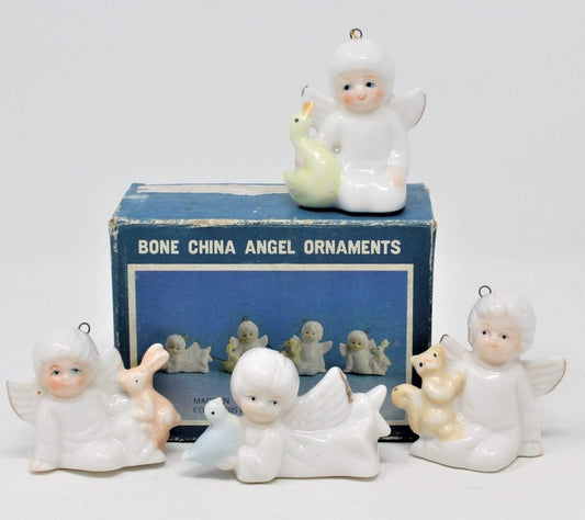 Ornaments, Miniature Angels, Set of 4, Bone China, Vintage