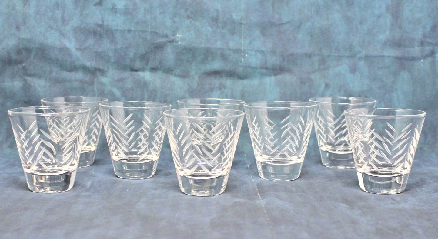 Glasses, Whiskey Neat, Javit Badash, Rain, Set of 8, Hand Cut Crystal, Vintage