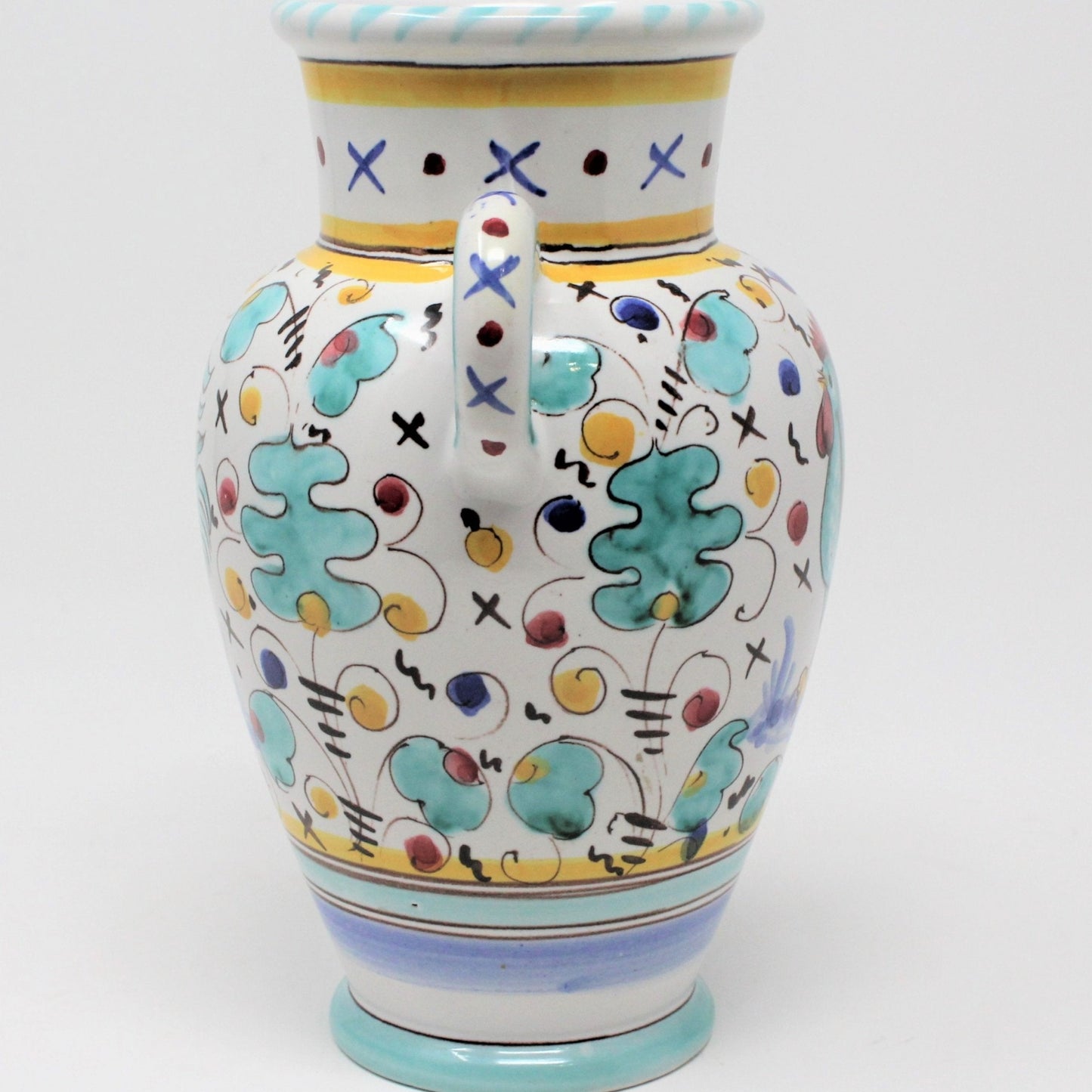 Vase, Deruta Pottery, Green Rooster Urn, Italian Ceramic, 2004
