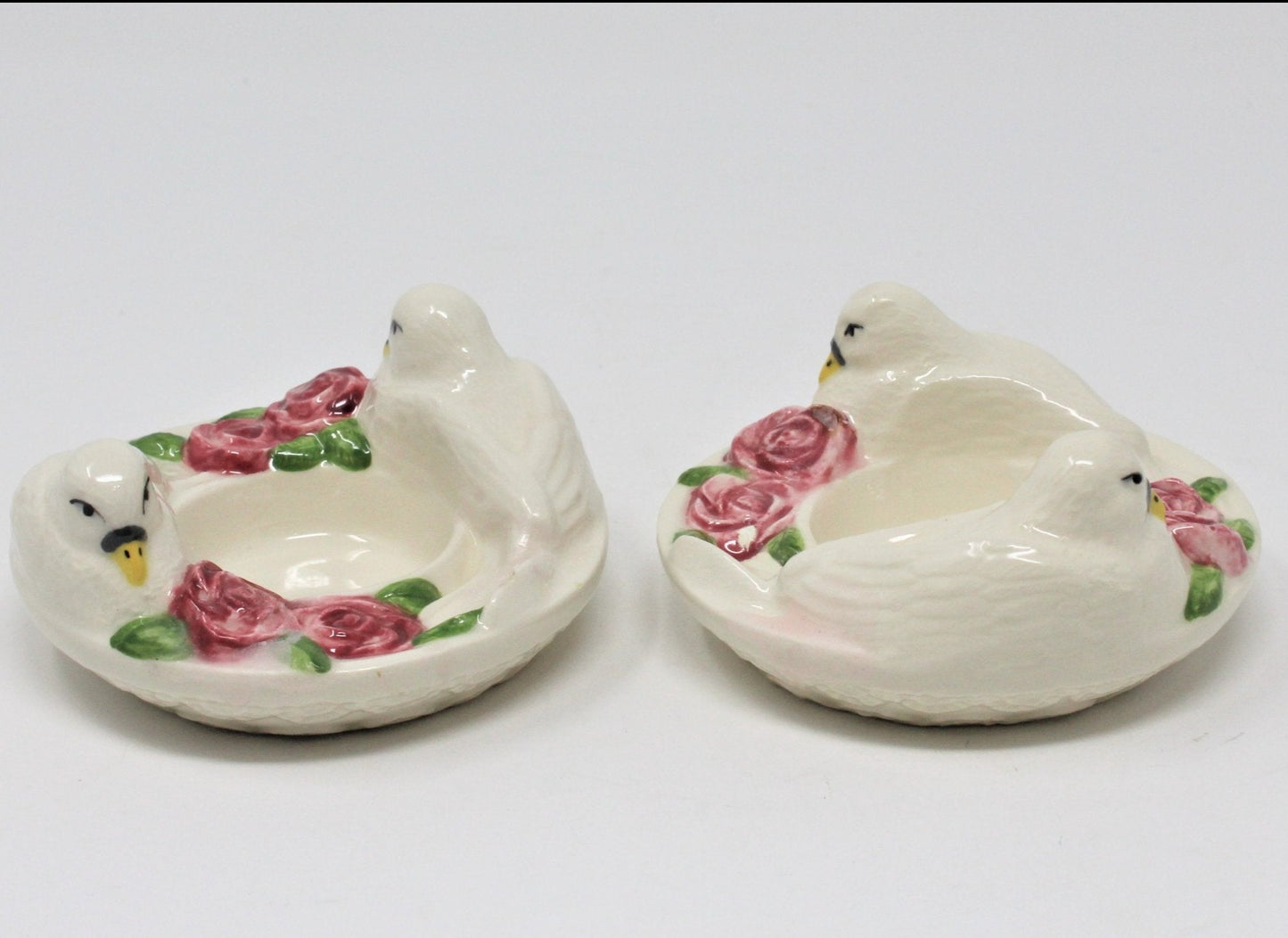 Candle Holders, Doves and Roses Tealight, Set of 2, Ceramic