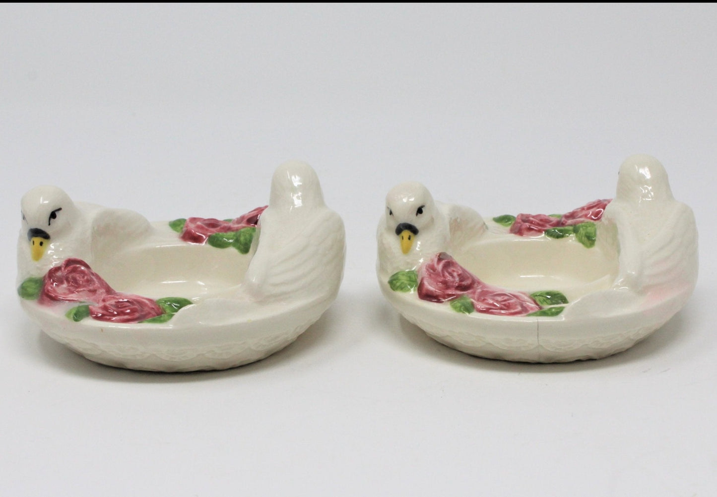 Candle Holders, Doves and Roses Tealight, Set of 2, Ceramic