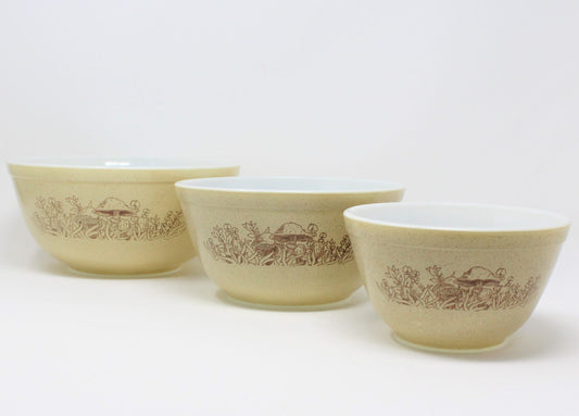 Mixing Bowl Set, Pyrex, Forest Fancies Mushrooms, Set of 3, Vintage Corning