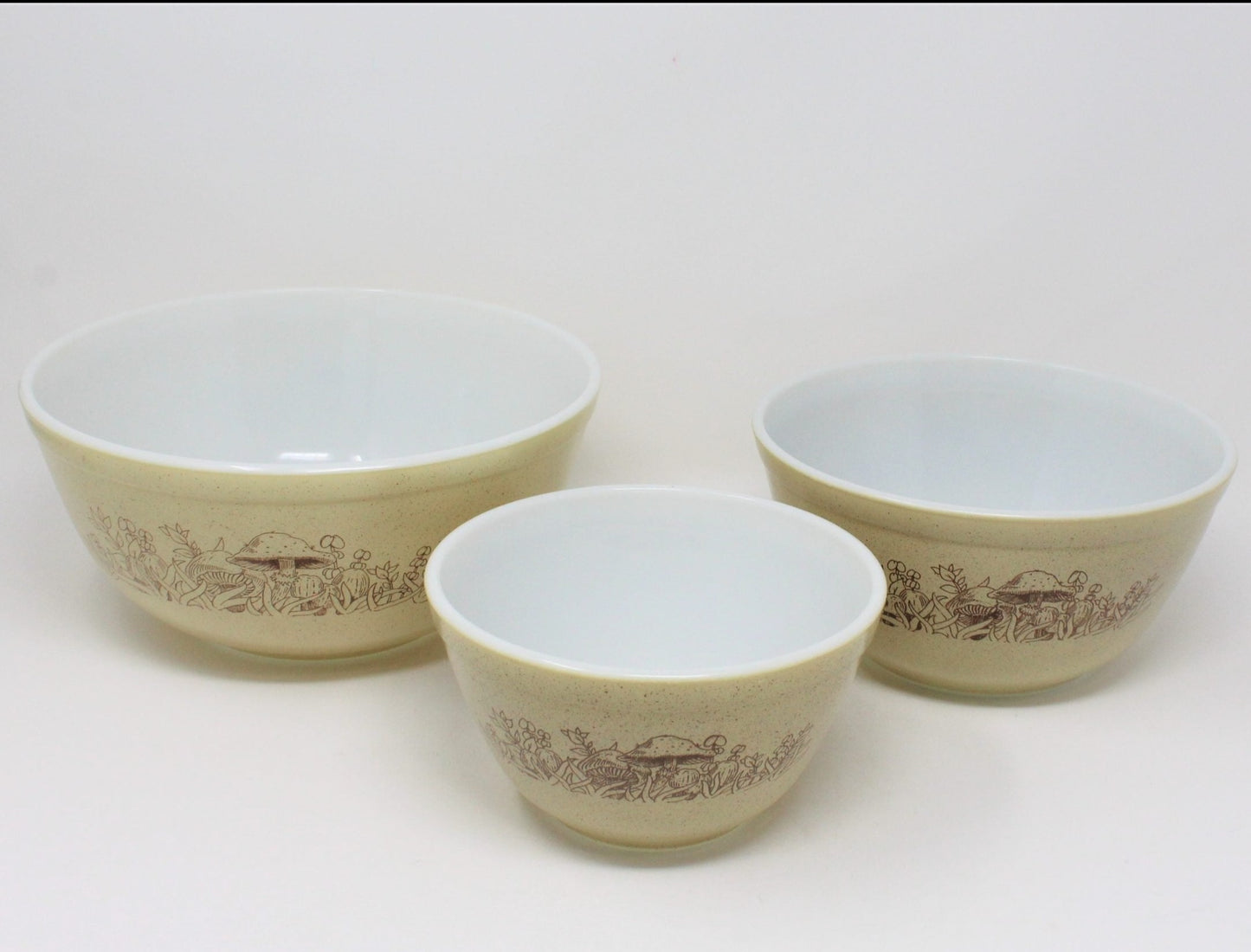 Mixing Bowl Set, Pyrex, Forest Fancies Mushrooms, Set of 3, Vintage Corning