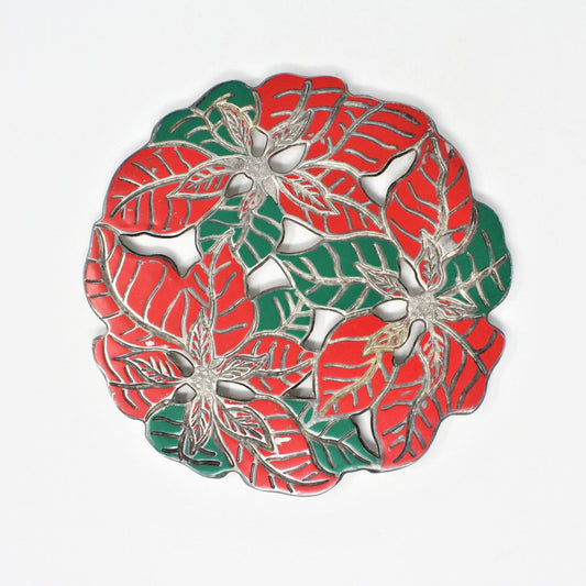 Trivet, Oneida, Poinsettia Silverplate & Enamel, Christmas Tableware, Vintage