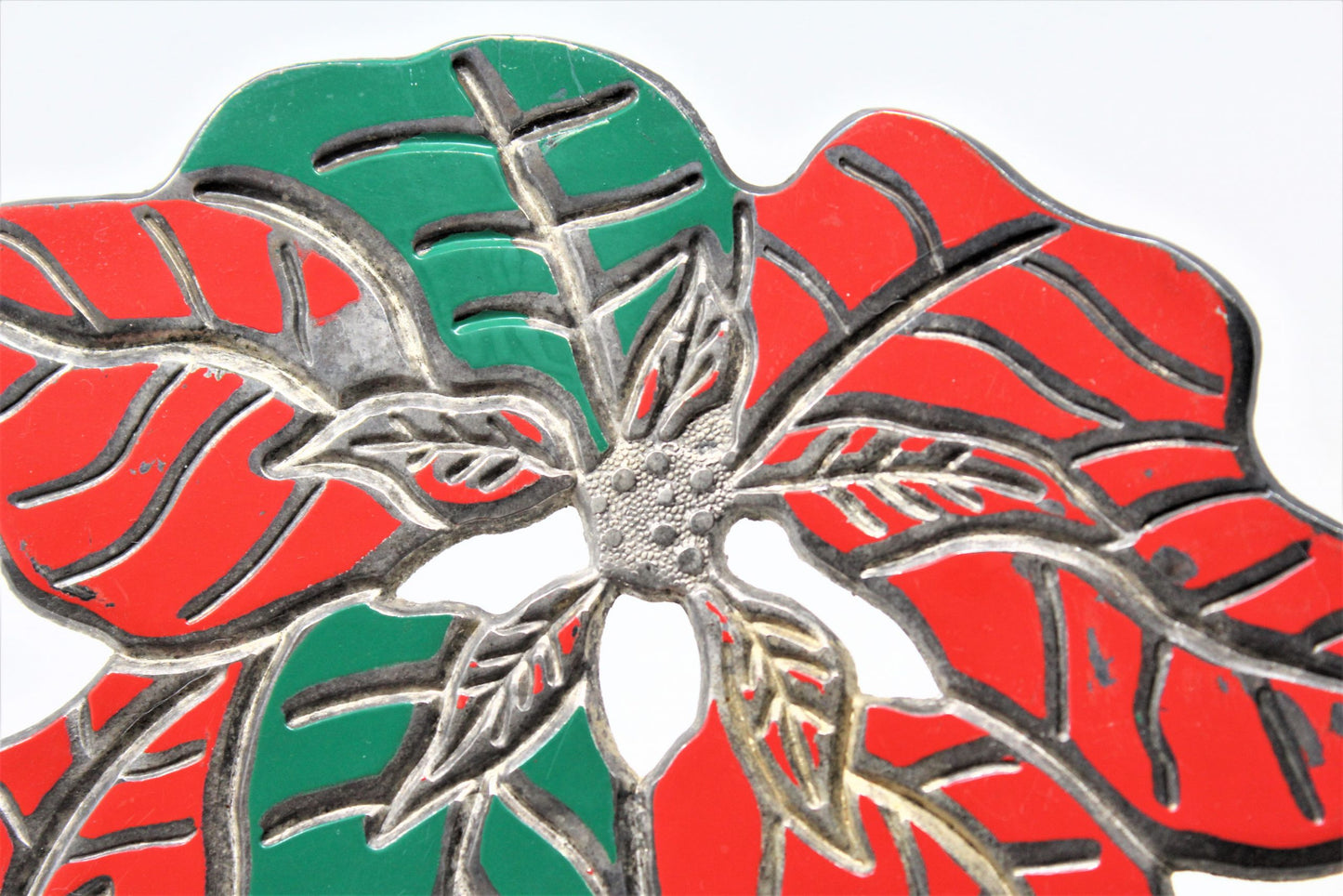Trivet, Oneida, Poinsettia Silverplate & Enamel, Christmas Tableware, Vintage