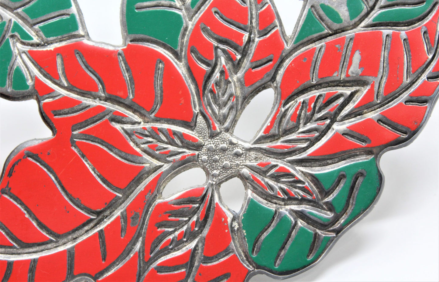 Trivet, Oneida, Poinsettia Silverplate & Enamel, Christmas Tableware, Vintage
