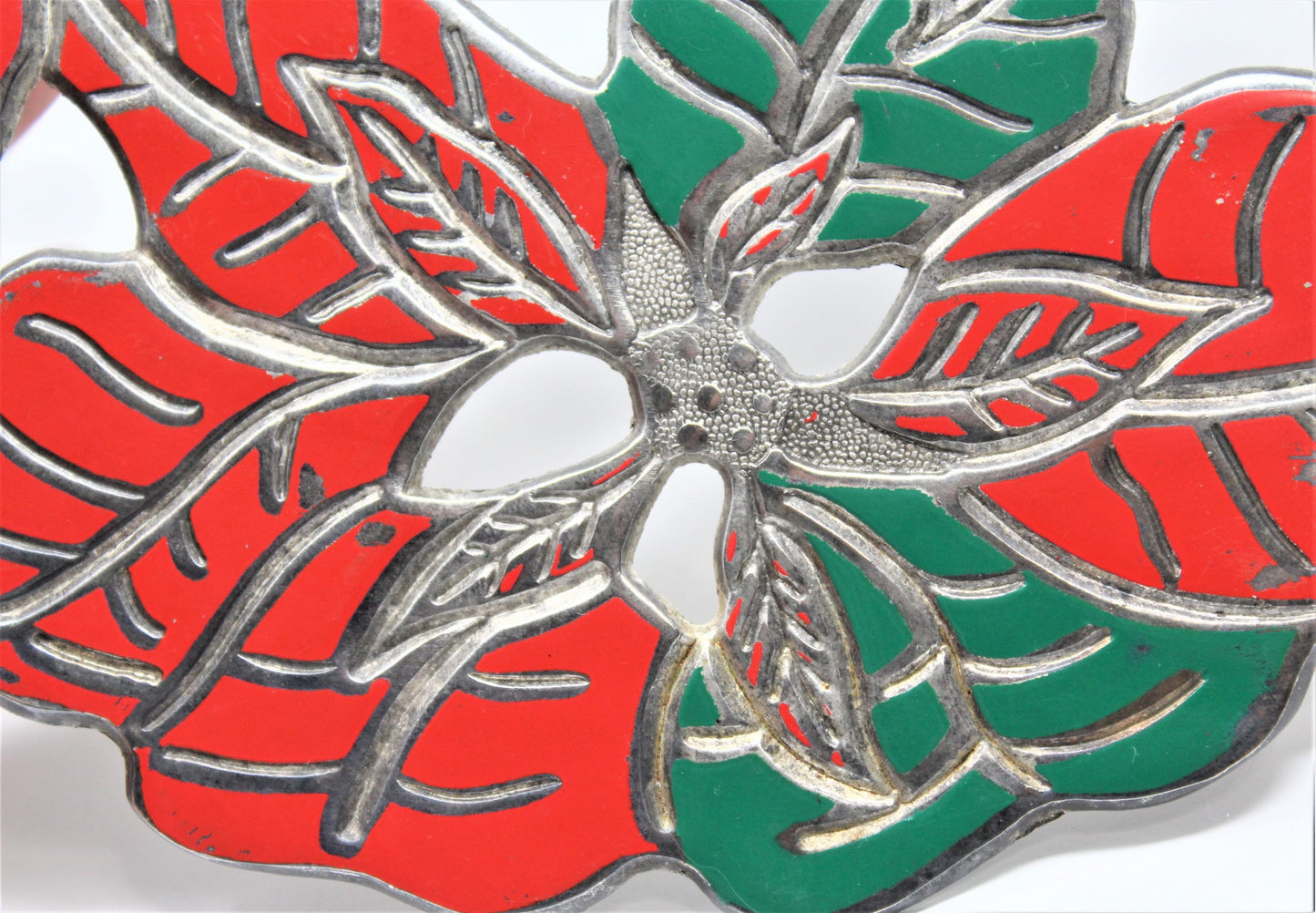Trivet, Oneida, Poinsettia Silverplate & Enamel, Christmas Tableware, Vintage