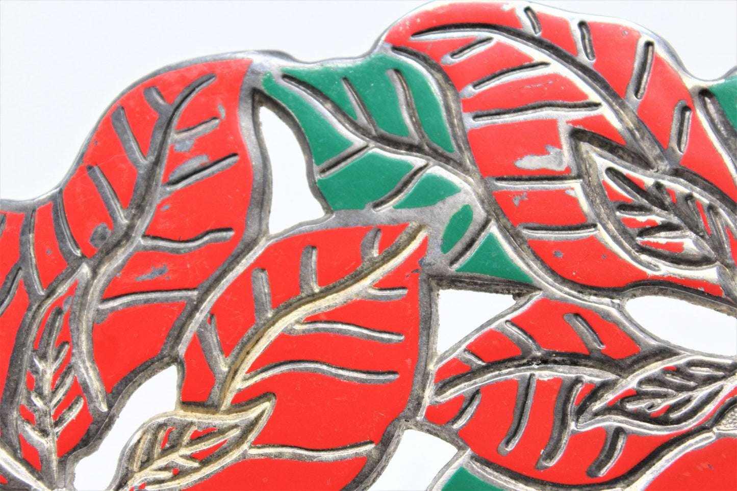 Trivet, Oneida, Poinsettia Silverplate & Enamel, Christmas Tableware, Vintage