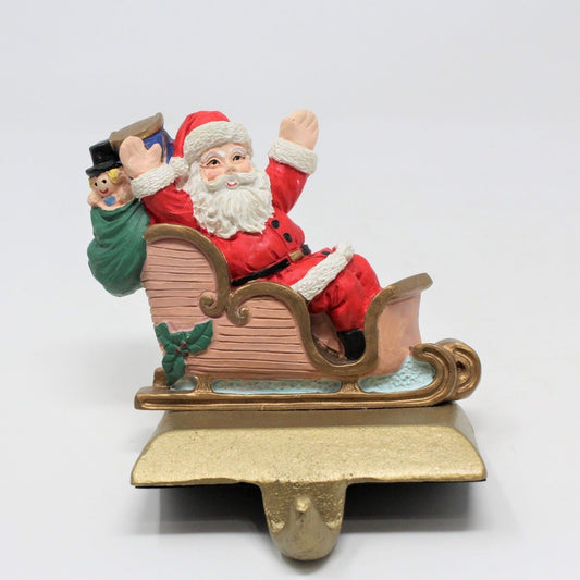 Stocking Hanger & Stocking, Santa Claus, Cast Iron, Vintage