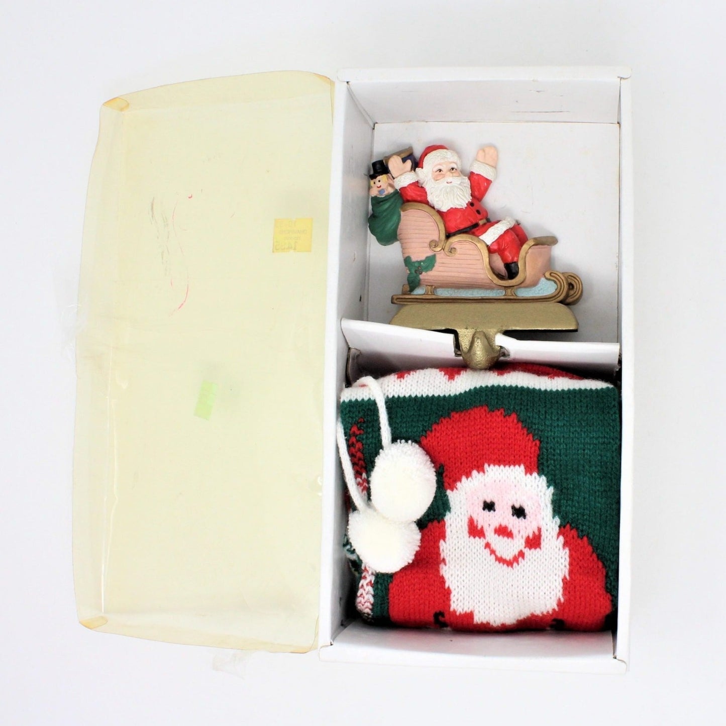 Stocking Hanger & Stocking, Santa Claus, Cast Iron, Vintage