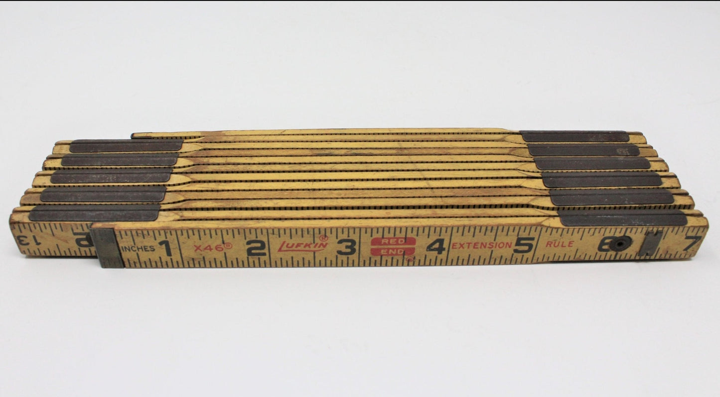 Carpenter Wood Folding Ruler, Lufkin Red End, Vintage USA