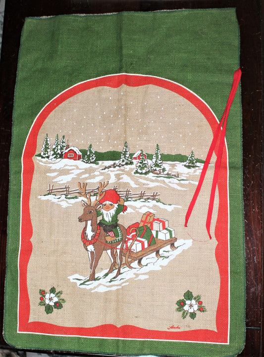 Bag / Burlap Gift Sack, Holiday Gnome / Elf, Unused 36 x 24, Scandinavian, Vintage