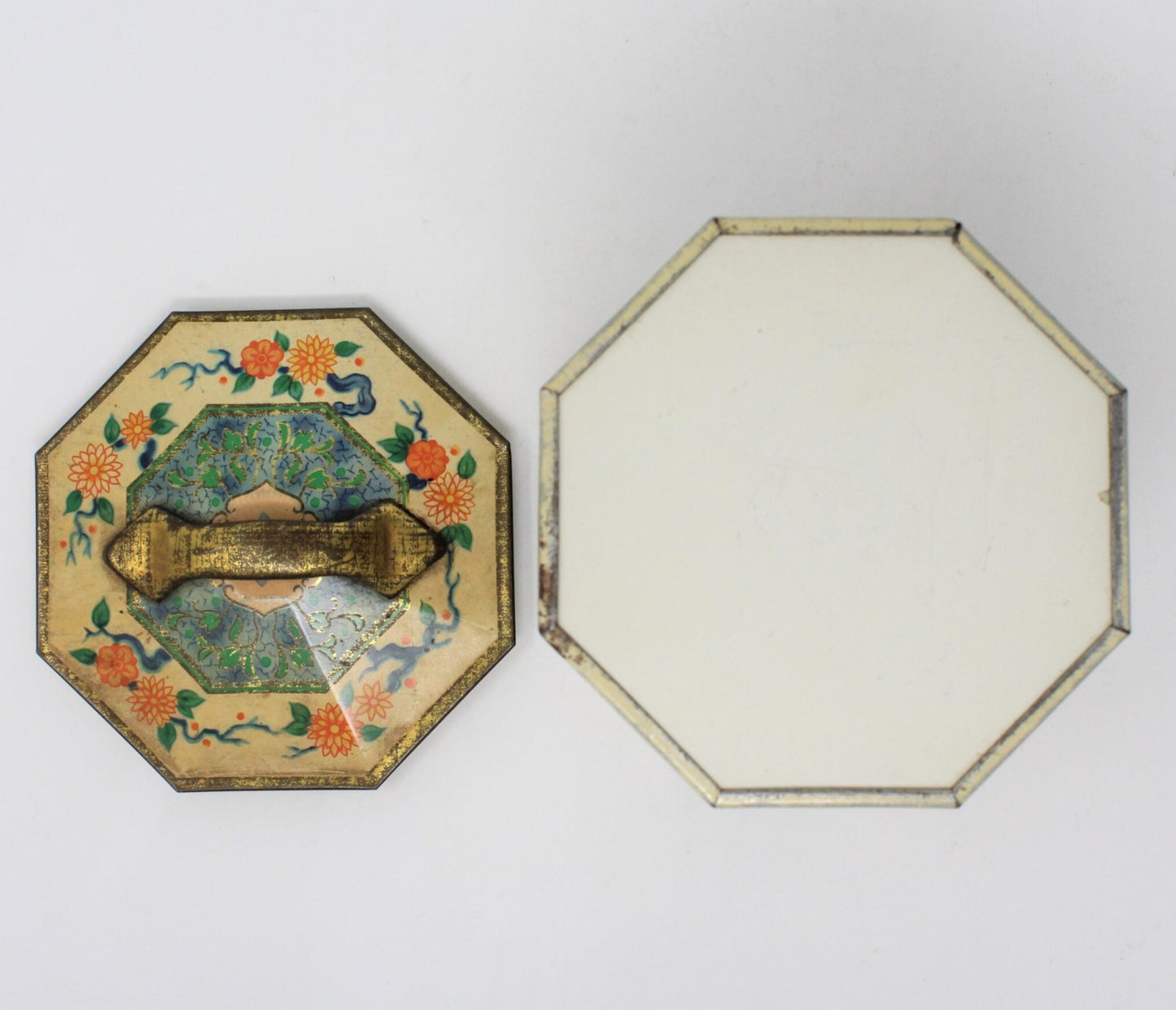 Tins, Gift Tin / Cookie Tin, Asian Floral Chinoiserie, Octagon Vintage, England
