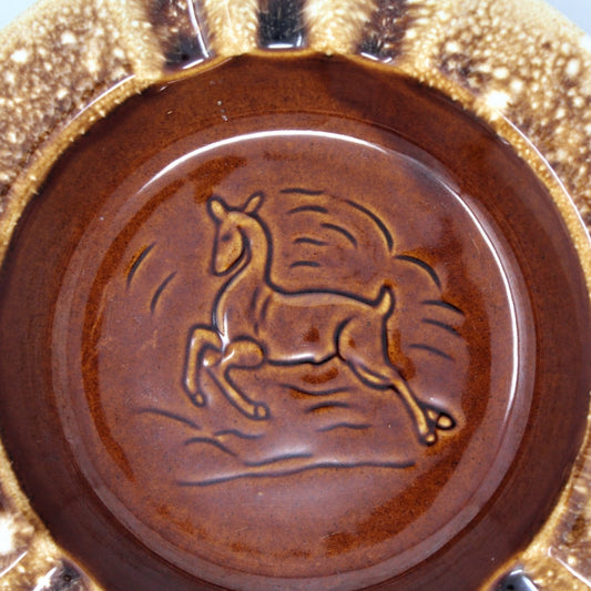 Ashtray, Hull Pottery, Leaping Deer, Brown Drip Glaze, Vintage