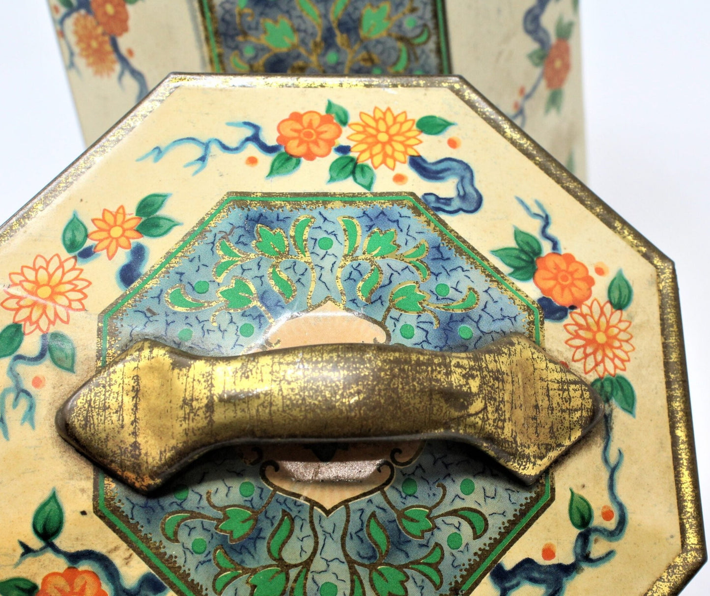Tins, Gift Tin / Cookie Tin, Asian Floral Chinoiserie, Octagon Vintage, England