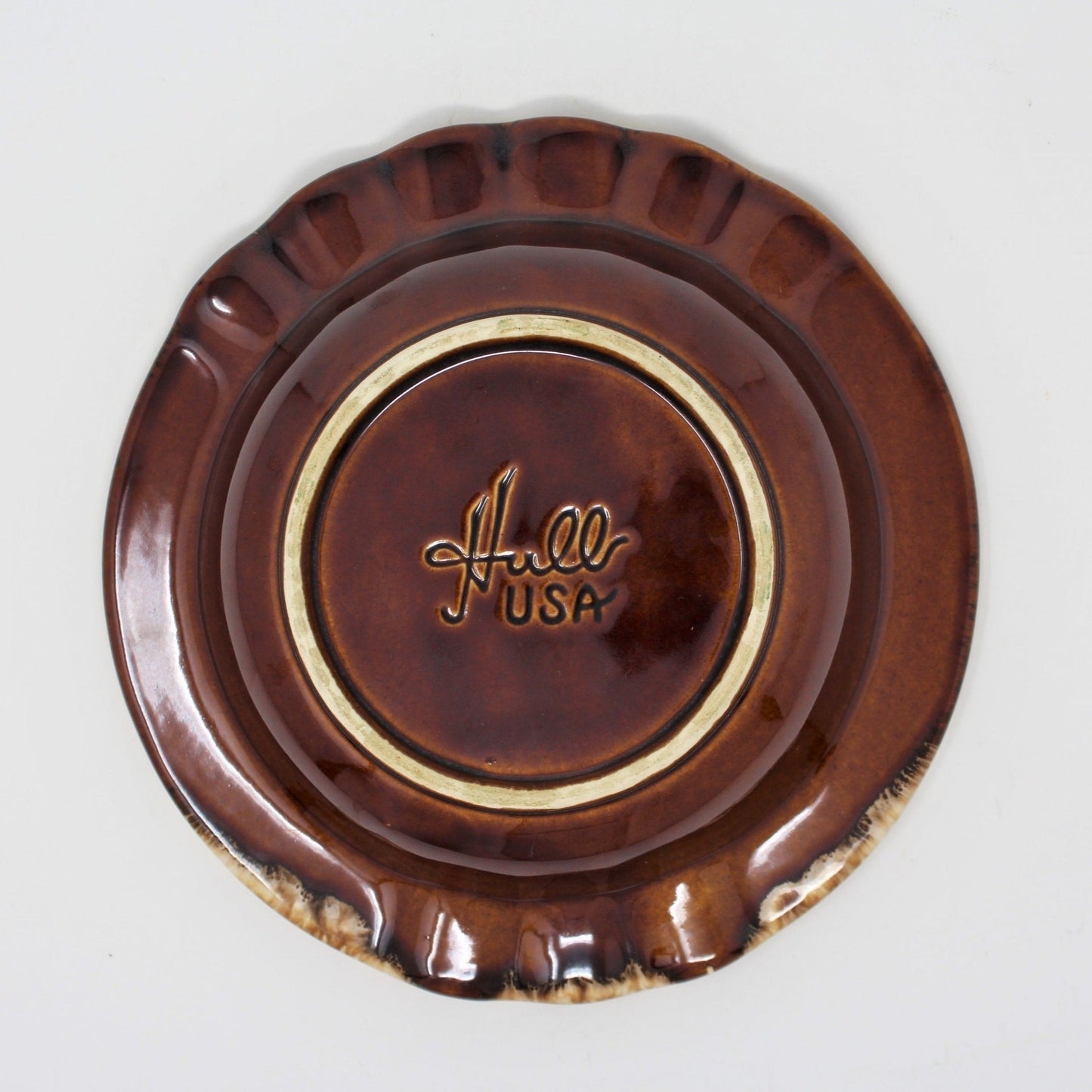 Ashtray, Hull Pottery, Leaping Deer, Brown Drip Glaze, Vintage